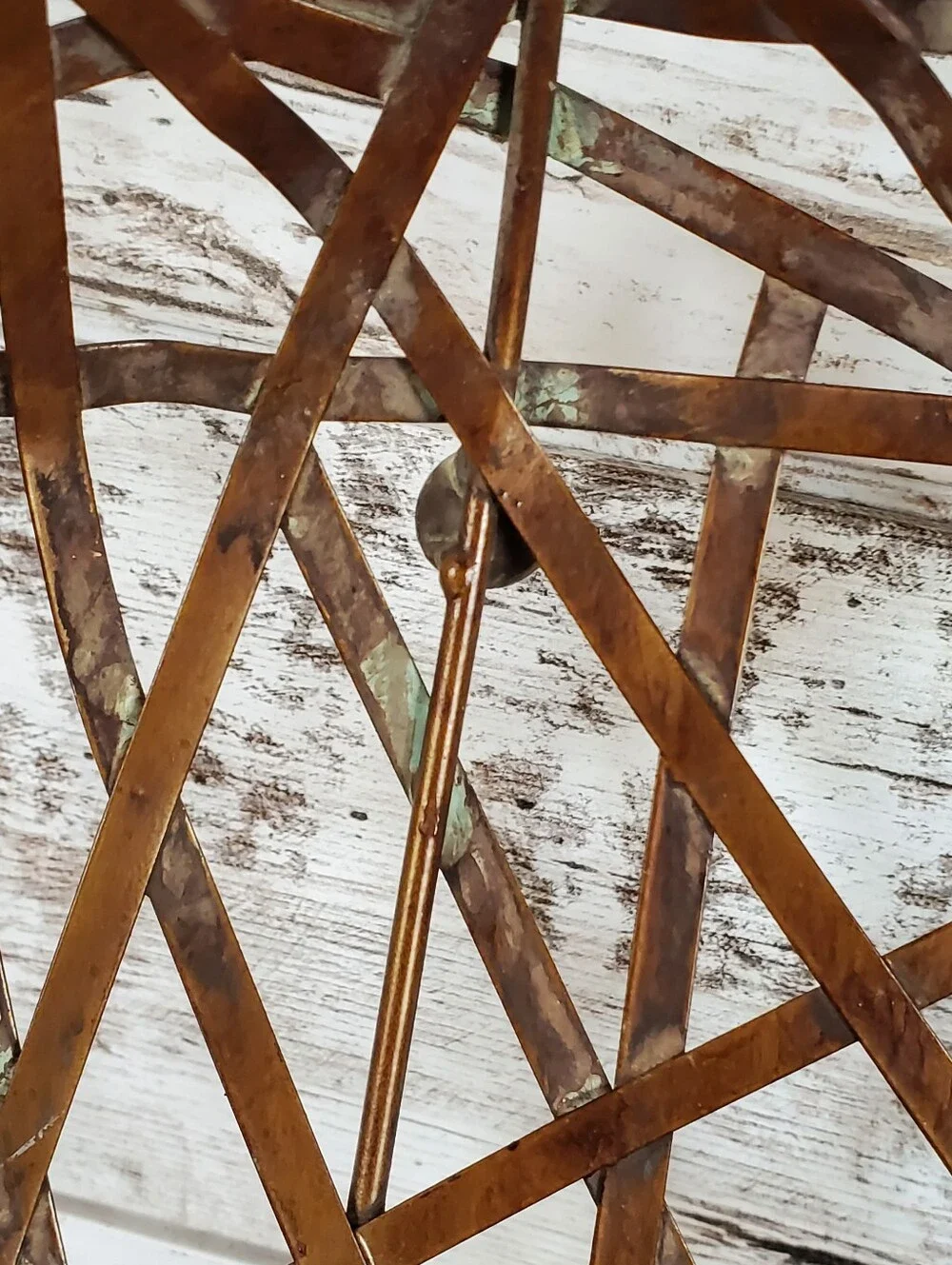 Vintage Apple Shaped Metal Wire Basket Copper Patina Farmhouse Decor Centerpiece